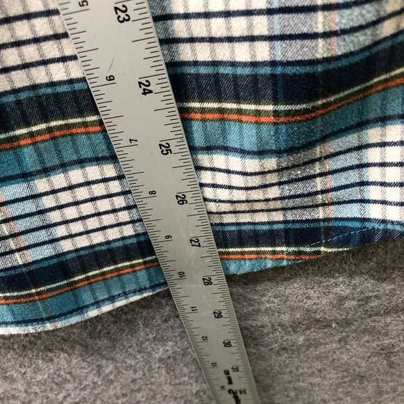 L.L. Bean Flannel Shirt Womens XL Blue White Plaid Teal Long Sleeve - Picture 8 of 9
